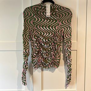 UO Psychedelic Green&Pink velvet swirl blouse